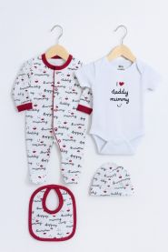 4/1 set sa pižamom "MAMMY DADDY"-bela crvena 56,62,68