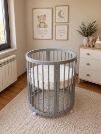 Dream okrugli krevetac za bebe 9u1 dusek gratis-siva